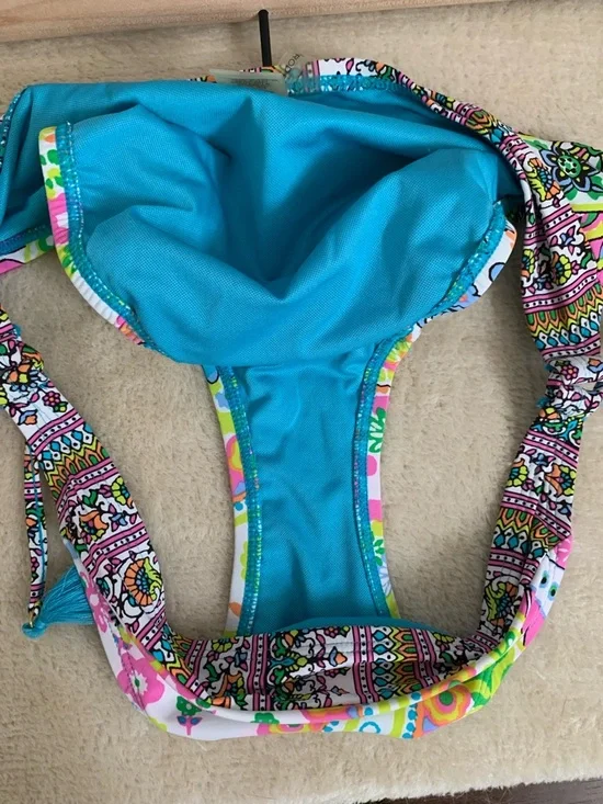 Rod Beattie Bleu Colorful Paisley Halter Bikini Set Tassels Teal Neon Accents 6 - Picture 6 of 10